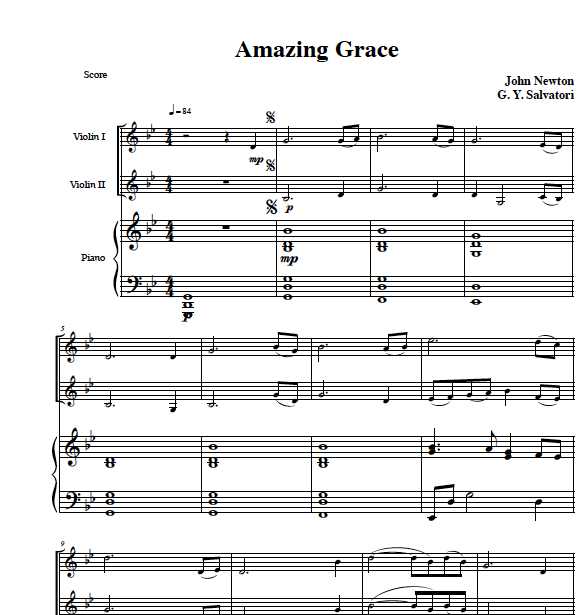 Amazing Grace: violin duet - sheet music intermediate sheet music