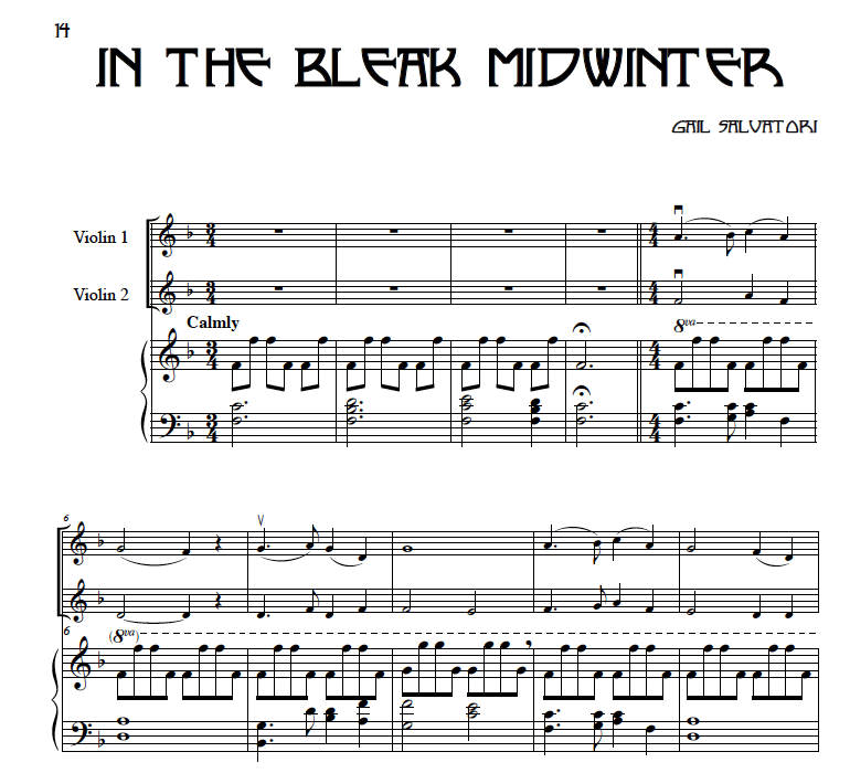 In the Bleak Midwinter sheet music 2 violins and piano or harp